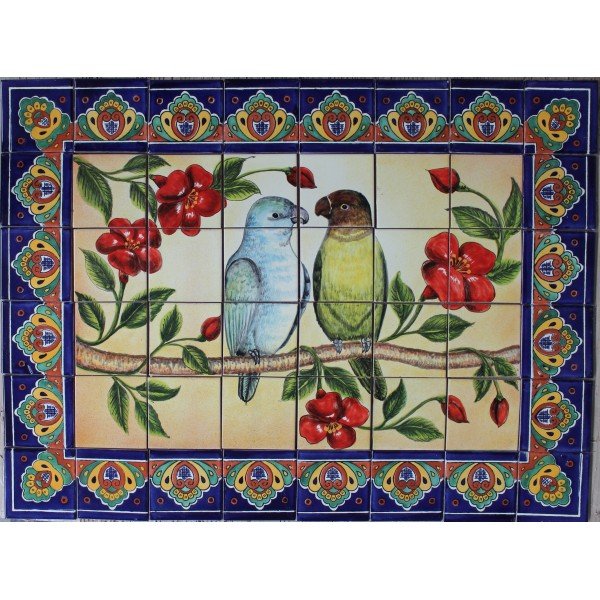 Mexican Talavera Mural Cotorros 2